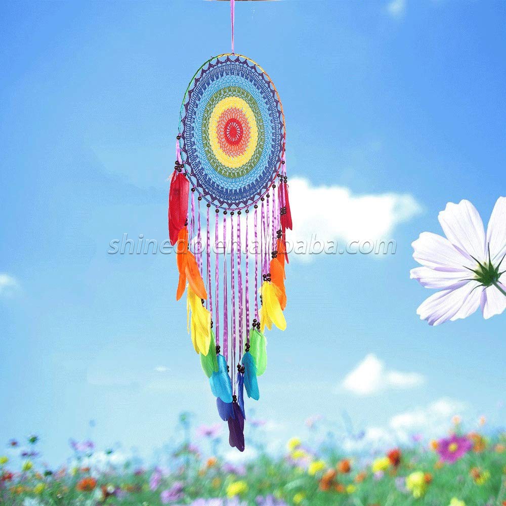 Large handmade round feather dream catcher Indoor bedroom room decoration