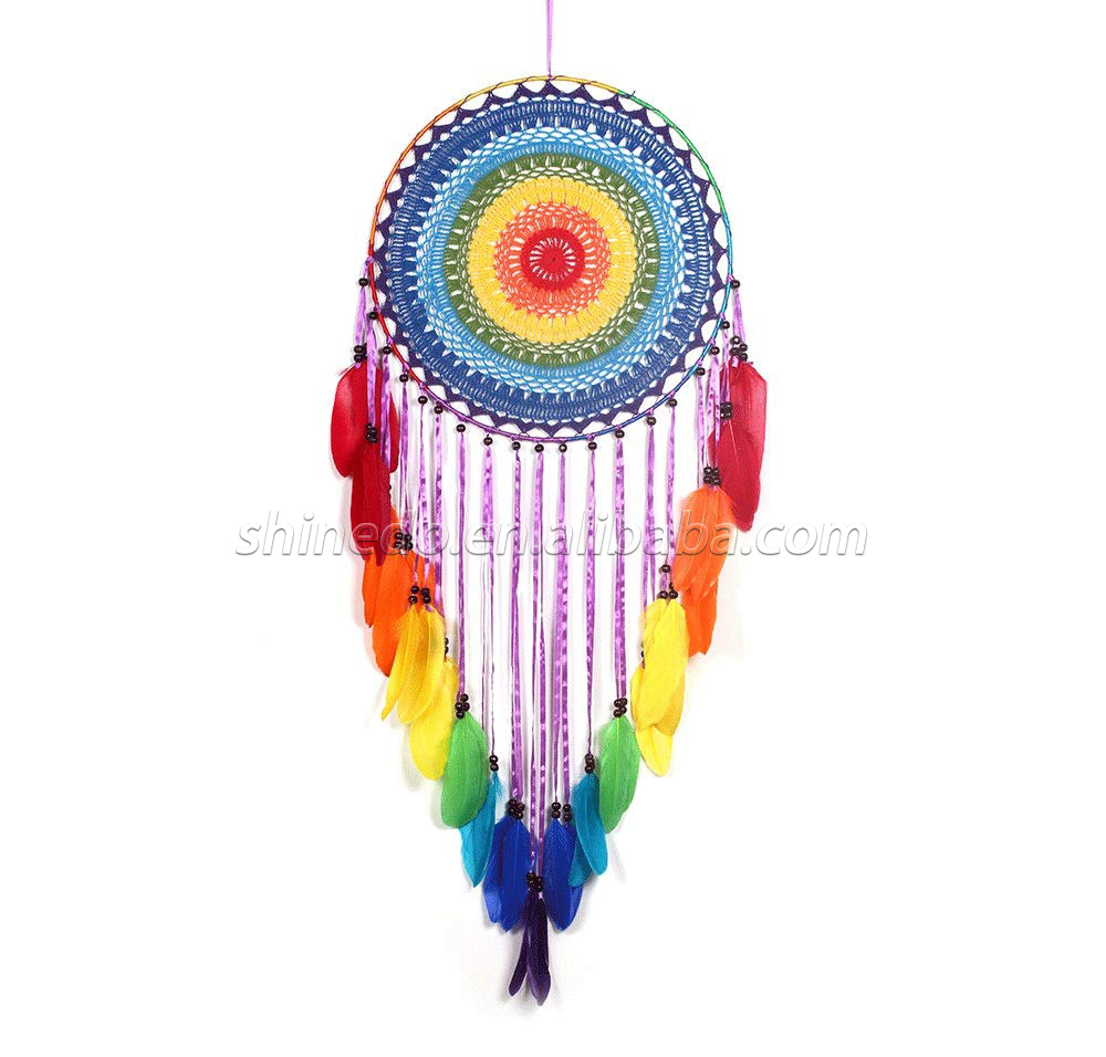 Large handmade round feather dream catcher Indoor bedroom room decoration