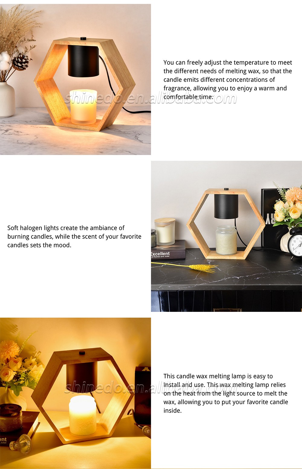 Aromatherapy Wax Candle Warmer Melting Dimming Night Light Wooden Base Bedside Desk Safety Table Lantern Lamp SD-SL1222