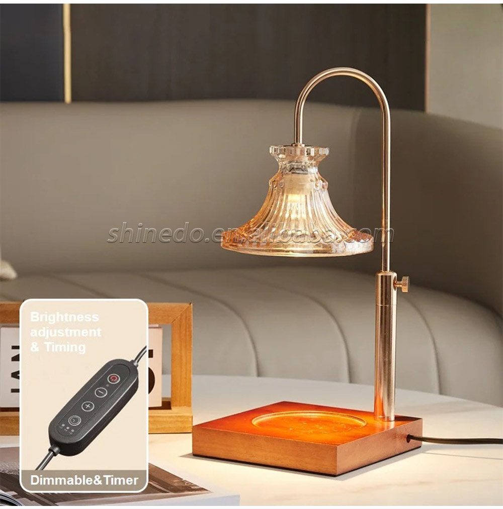 Vintage Table Electric Fragrance Candle Warmer Lamp Table Light With Glass Shape Wooden Base For Birthday Gift SD-SL1265