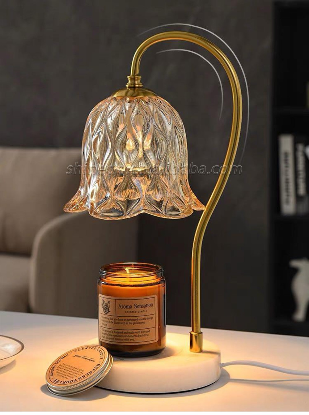 Vintage Table Electric Fragrance Candle Warmer Lamp Table Light With Glass Shape Wooden Base For Birthday Gift SD-SL1270