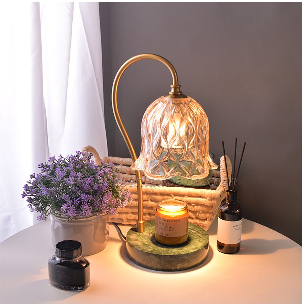 Vintage Table Electric Fragrance Candle Warmer Lamp Table Light With Glass Shape Wooden Base For Birthday Gift SD-SL1270