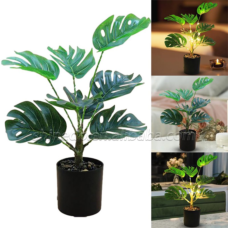 Wholesale Monstera Leaves Tree Plant Tree For wall Accessories Home Decoration Potted Plant Simulation Night light table lamp SD-SR430