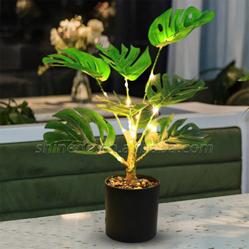 Wholesale Monstera Leaves Tree Plant Tree For wall Accessories Home Decoration Potted Plant Simulation Night light table lamp SD-SR430