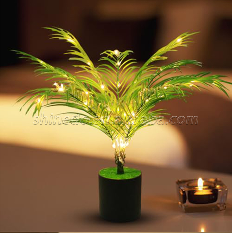 High simulation natural green interior decoration table lamp artificial potted Bonsai-Palm plant With Decor home Night light SD-SR431