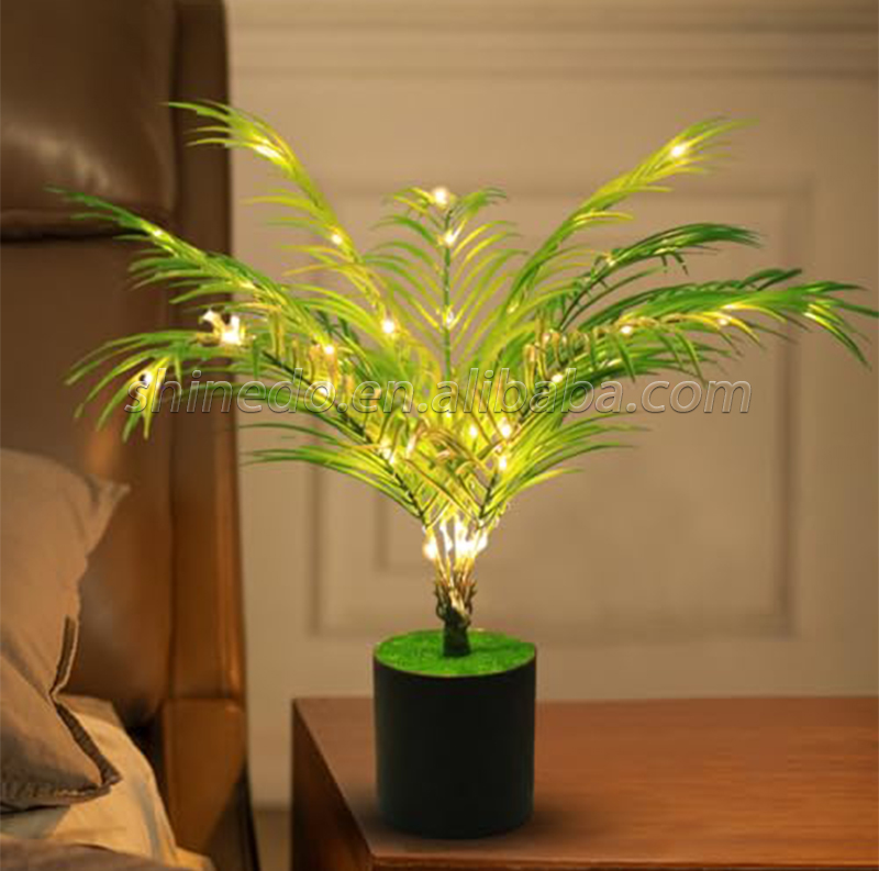 High simulation natural green interior decoration table lamp artificial potted Bonsai-Palm plant With Decor home Night light SD-SR431