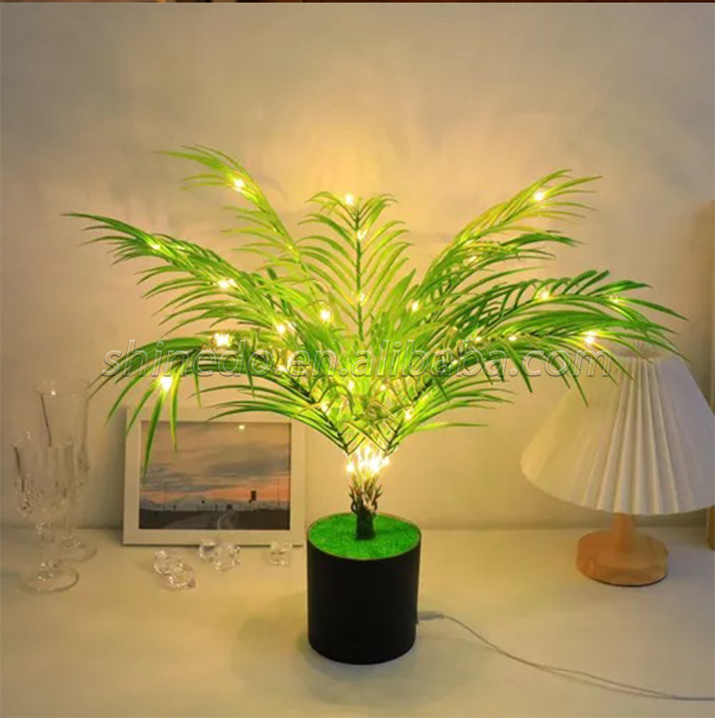 High simulation natural green interior decoration table lamp artificial potted Bonsai-Palm plant With Decor home Night light SD-SR431