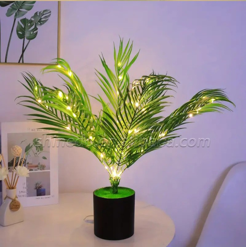 High simulation natural green interior decoration table lamp artificial potted Bonsai-Palm plant With Decor home Night light SD-SR431