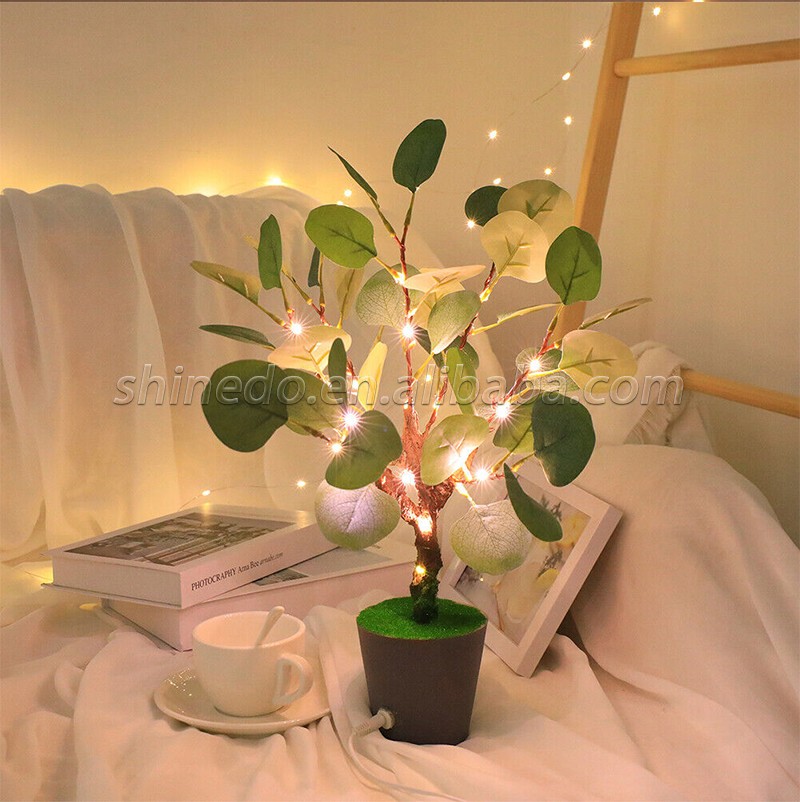 Home Decor High Quality Artificial Tree Plants Faked Eucalyptus Tree Night light table lamp for Garden Ornamental SD-SR433