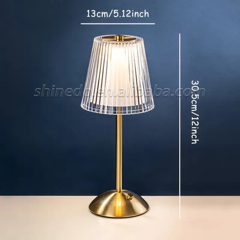 Cordless Rechargeable Dimmable LED Night light Touch Portable Crystal Gold Metal Beside desk table Lamp SD-SL442