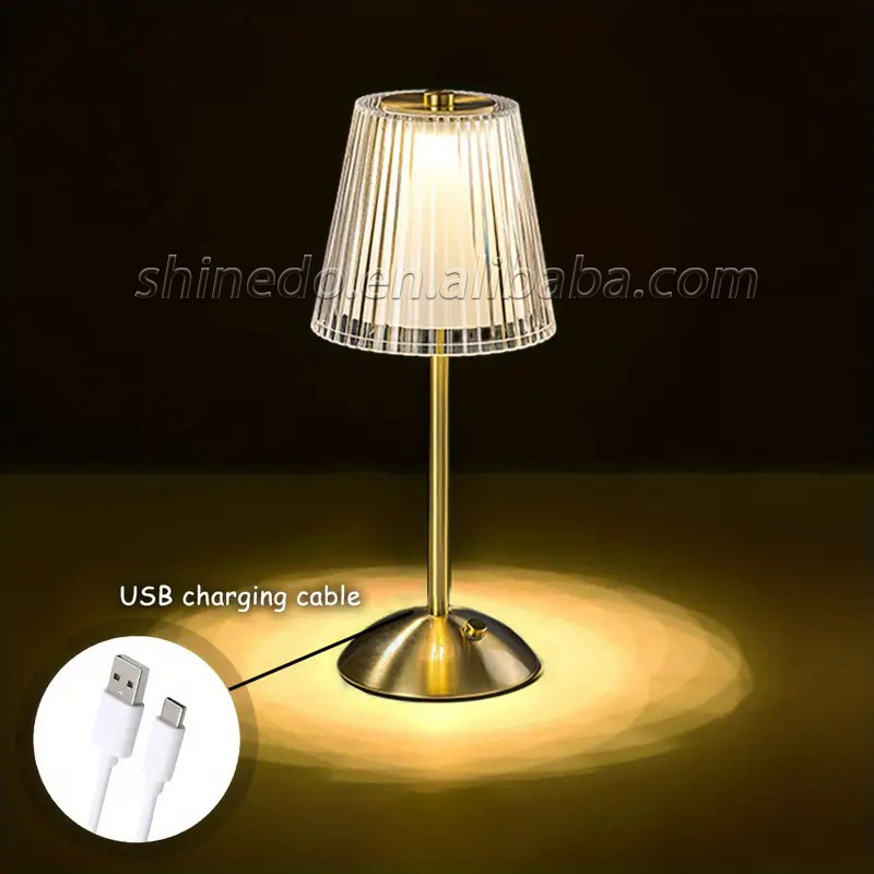 Cordless Rechargeable Dimmable LED Night light Touch Portable Crystal Gold Metal Beside desk table Lamp SD-SL442