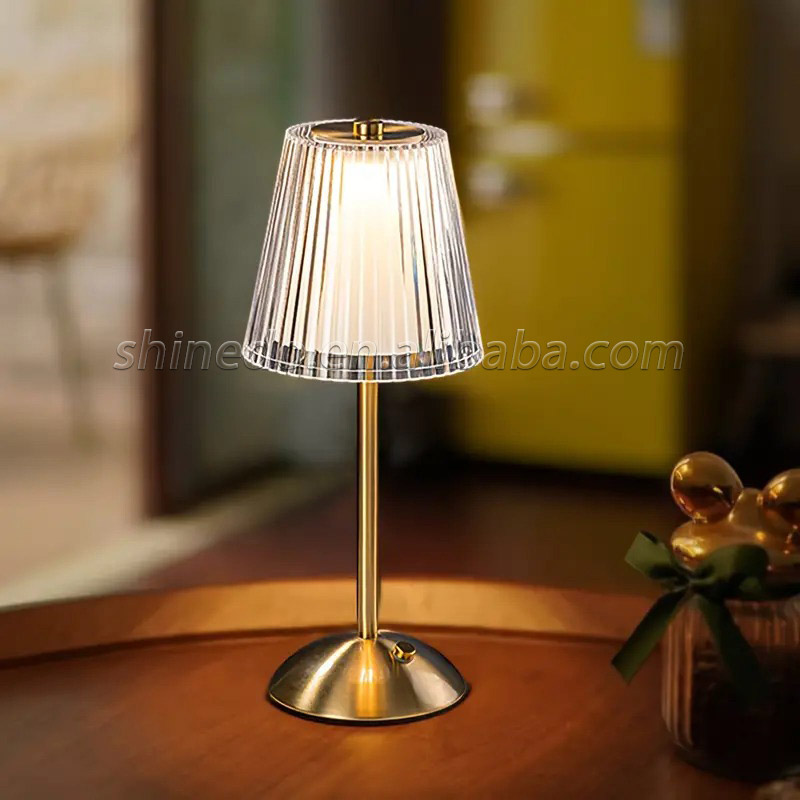 Cordless Rechargeable Dimmable LED Night light Touch Portable Crystal Gold Metal Beside desk table Lamp SD-SL442