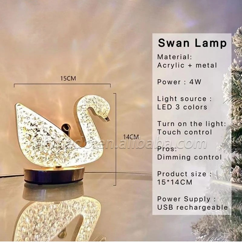 Crystal Duck Table Lamp Bedroom Birthday Gift Romantic USB Nightlight Diamond Rose Atmosphere Lamp SD-SR456