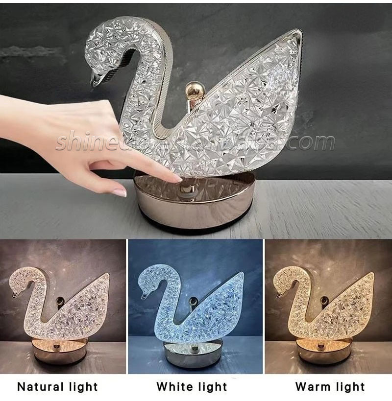 Crystal Duck Table Lamp Bedroom Birthday Gift Romantic USB Nightlight Diamond Rose Atmosphere Lamp SD-SR456