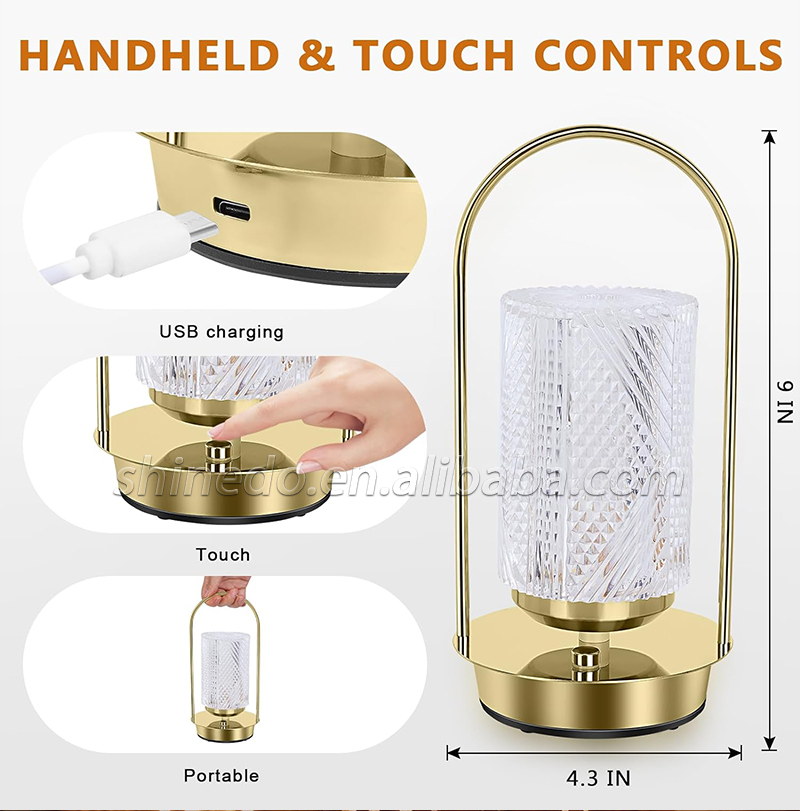 Portable Hanging Metal Table Lamp Dimmable Wireless Table Lamp Rechargeable Bedroom Bedside Night Light SD-SR459