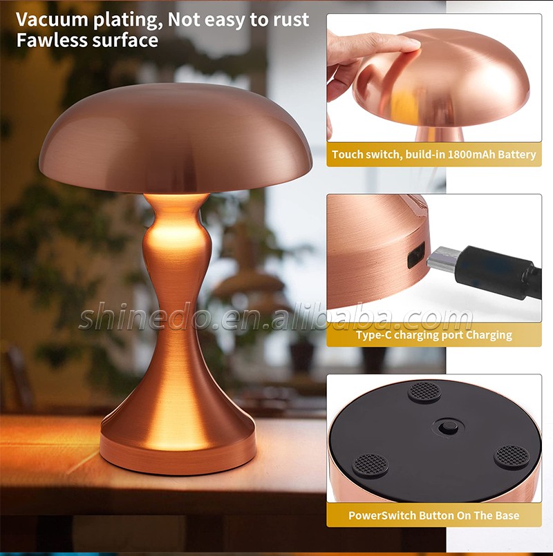 New Pattern Creative Plating Golden Table Lamp Simple Metal Bedroom Living Room Decoration Mushroom Desk LED Lighting SD-SR536