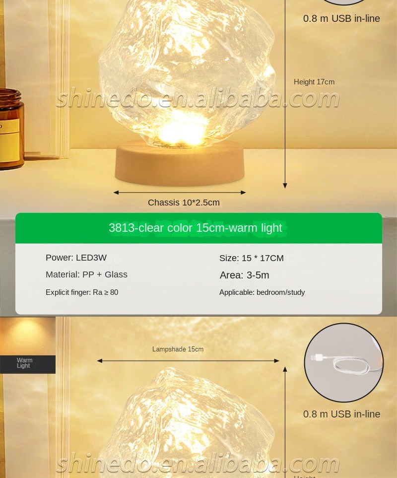 Stone Glass Lampshade Night Light Rechargeable Atmosphere Table Beside Lamp for Bedroom Decoration Fashionable Led Table Lamp SD-SR633