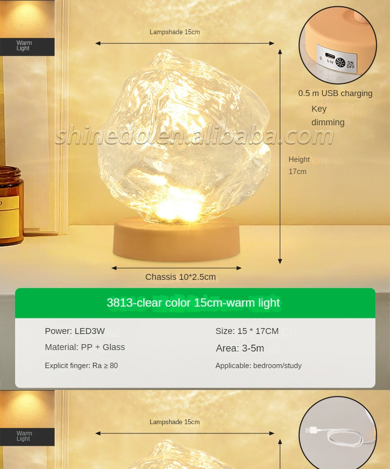 Stone Glass Lampshade Night Light Rechargeable Atmosphere Table Beside Lamp for Bedroom Decoration Fashionable Led Table Lamp SD-SR633