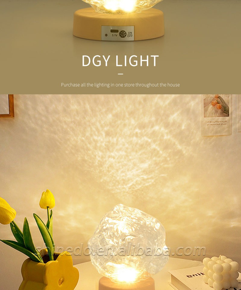 Stone Glass Lampshade Night Light Rechargeable Atmosphere Table Beside Lamp for Bedroom Decoration Fashionable Led Table Lamp SD-SR633