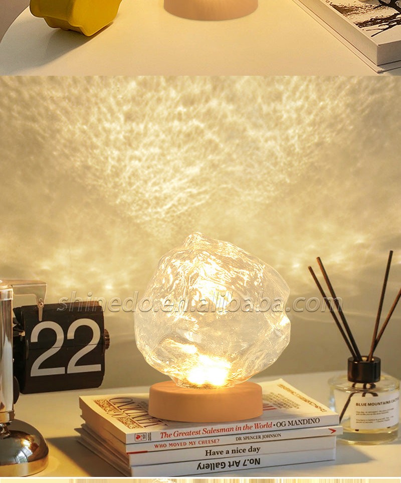 Stone Glass Lampshade Night Light Rechargeable Atmosphere Table Beside Lamp for Bedroom Decoration Fashionable Led Table Lamp SD-SR633