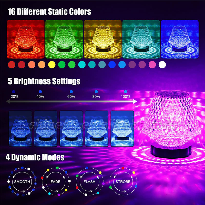 Crystal Night Light LED Lamp Projection Night Light USB Charging Touch Color Changing Room Decoration Atmosphere Table Lamp SD-SR540