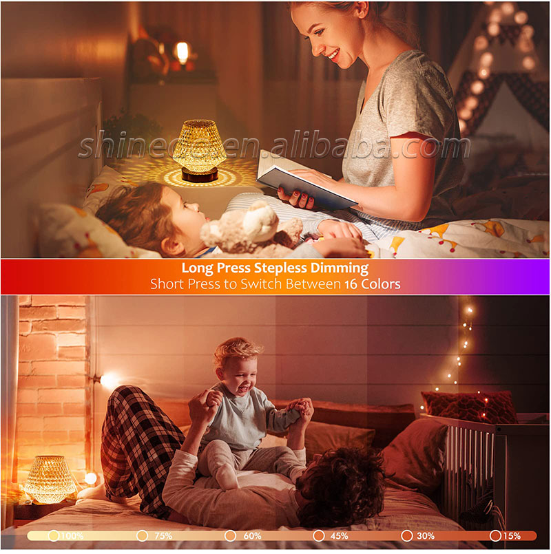 Crystal Night Light LED Lamp Projection Night Light USB Charging Touch Color Changing Room Decoration Atmosphere Table Lamp SD-SR540