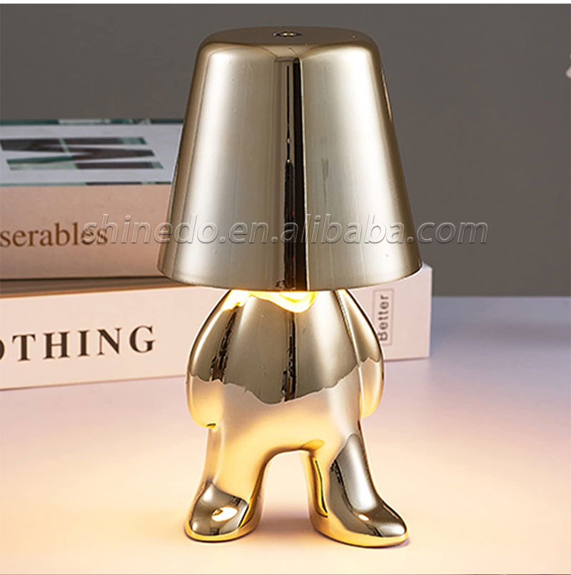 Golden Table Lamp Decor Thinker Statue LED Table Lamp With USB Port Home Living Room Office Shelf Decor SD-SR556