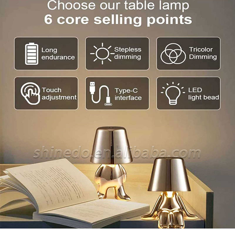 Golden Table Lamp Decor Thinker Statue LED Table Lamp With USB Port Home Living Room Office Shelf Decor SD-SR556