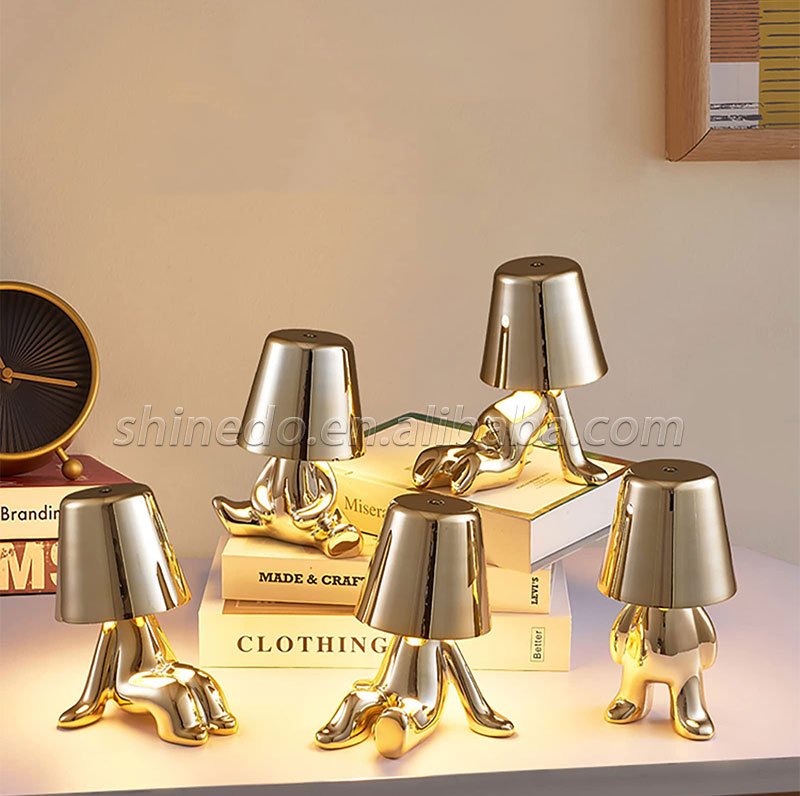 Golden Table Lamp Decor Thinker Statue LED Table Lamp With USB Port Home Living Room Office Shelf Decor SD-SR556