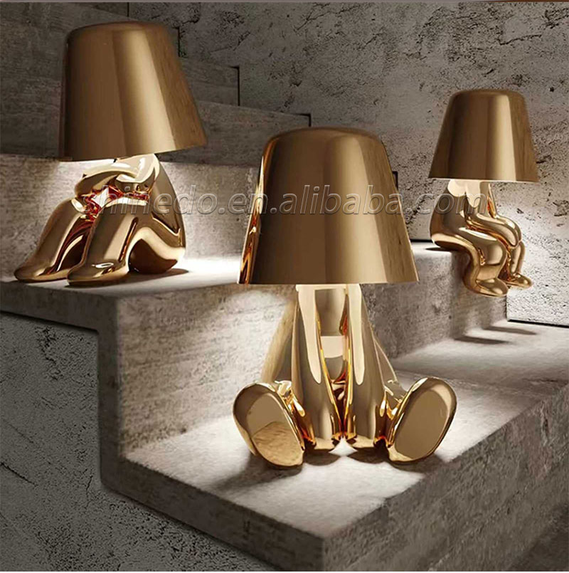 Golden Table Lamp Decor Thinker Statue LED Table Lamp With USB Port Home Living Room Office Shelf Decor SD-SR556