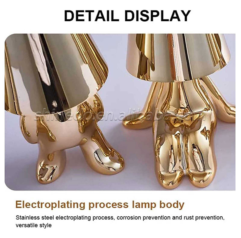 Golden Table Lamp Decor Thinker Statue LED Table Lamp With USB Port Home Living Room Office Shelf Decor SD-SR556