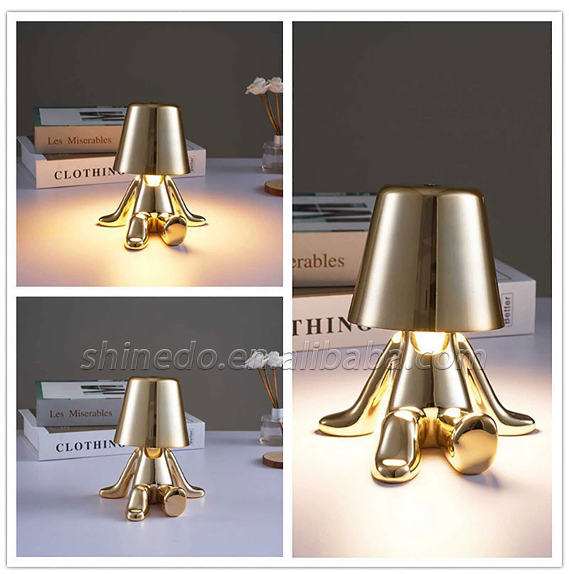 Golden Table Lamp Decor Thinker Statue LED Table Lamp With USB Port Home Living Room Office Shelf Decor SD-SR556