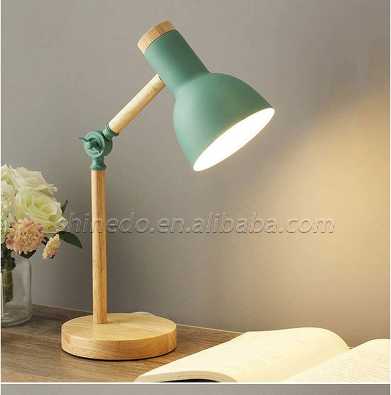 Wood Creative Nordic Table Lamp Wooden Head Simple Bedside Desk Light Eye Protection Reading