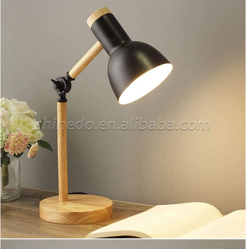 Wood Creative Nordic Table Lamp Wooden Head Simple Bedside Desk Light Eye Protection Reading