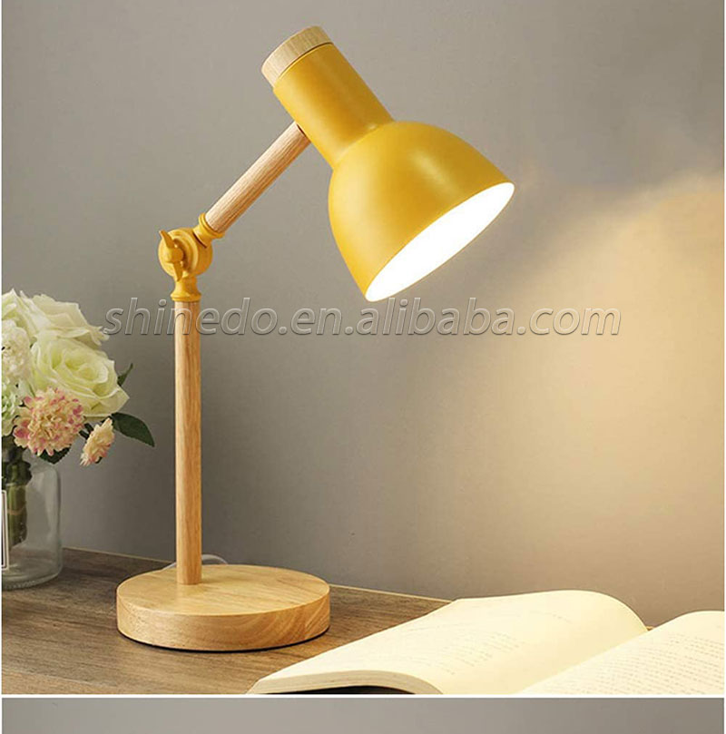 Wood Creative Nordic Table Lamp Wooden Head Simple Bedside Desk Light Eye Protection Reading