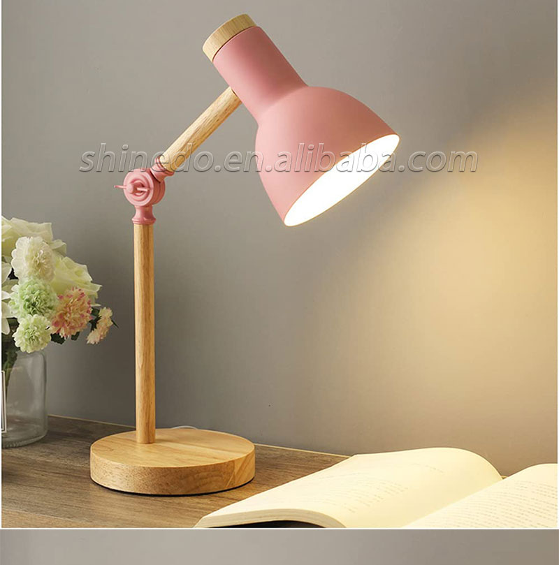 Wood Creative Nordic Table Lamp Wooden Head Simple Bedside Desk Light Eye Protection Reading