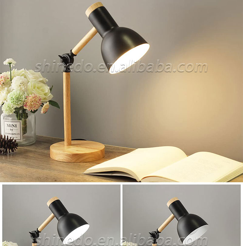 Wood Creative Nordic Table Lamp Wooden Head Simple Bedside Desk Light Eye Protection Reading