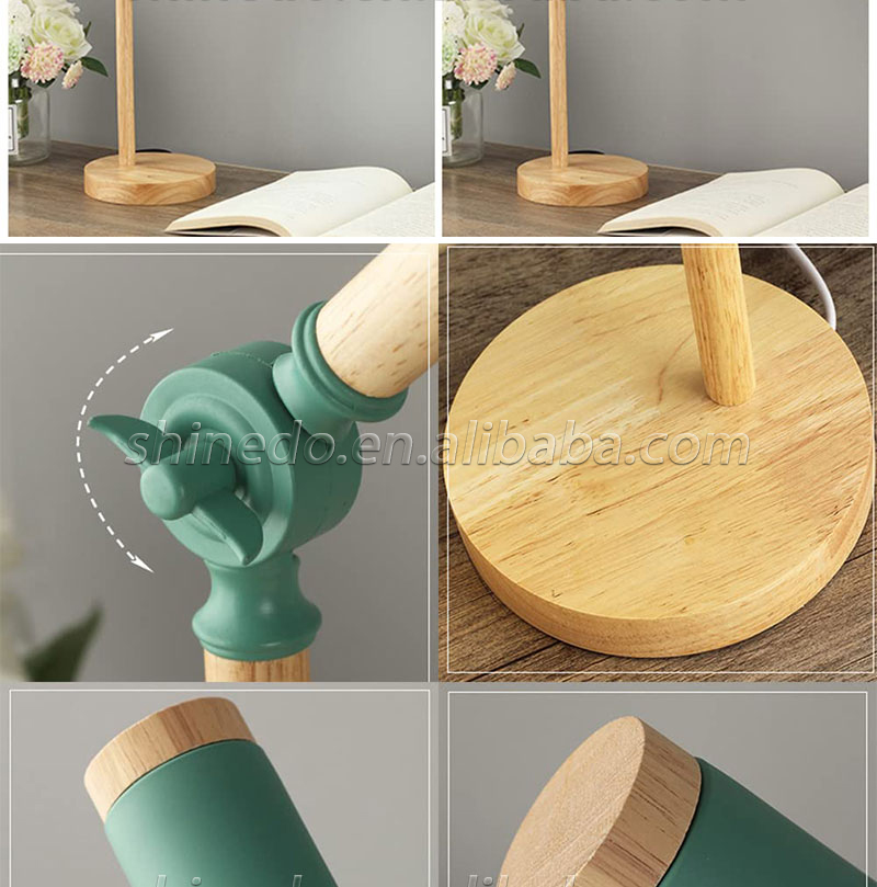 Wood Creative Nordic Table Lamp Wooden Head Simple Bedside Desk Light Eye Protection Reading