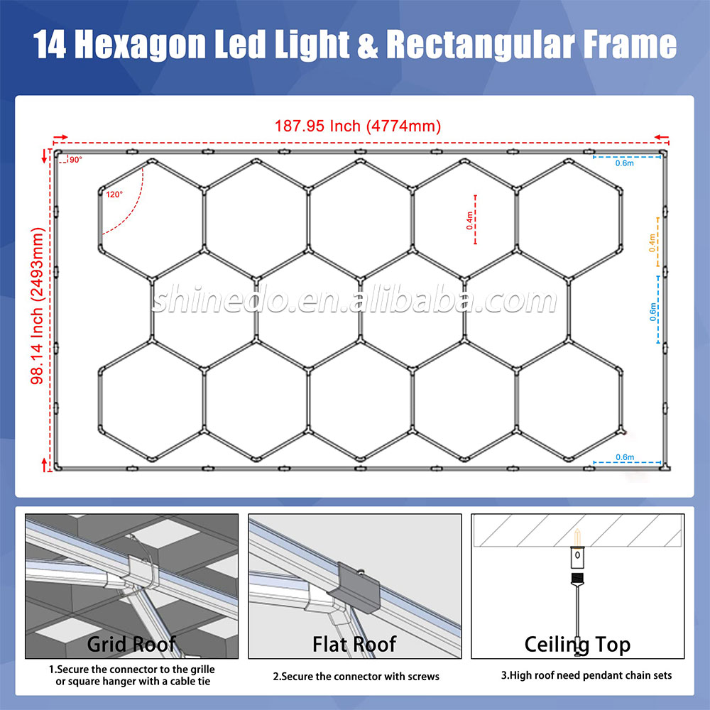 Custom Hexagon Workshop clothing store Lights Led For Car Shop And Garage honeycomb lights Led hexagon Work Garage Light Ceil SD-SL1085