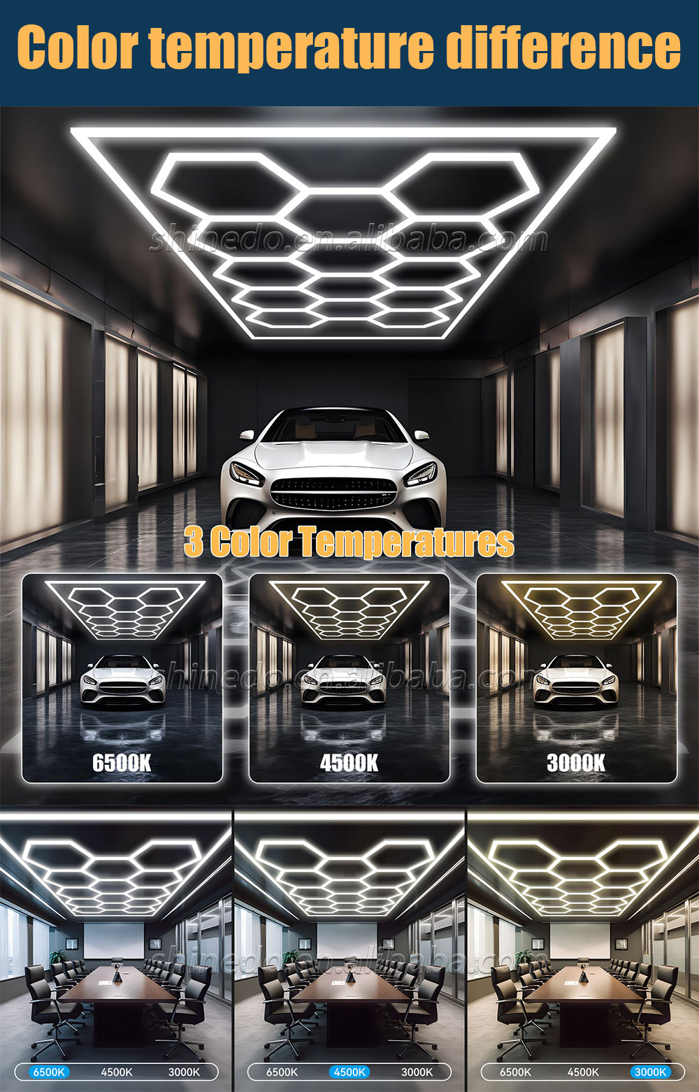 Custom Hexagon Workshop clothing store Lights Led For Car Shop And Garage honeycomb lights Led hexagon Work Garage Light Ceil SD-SL1085