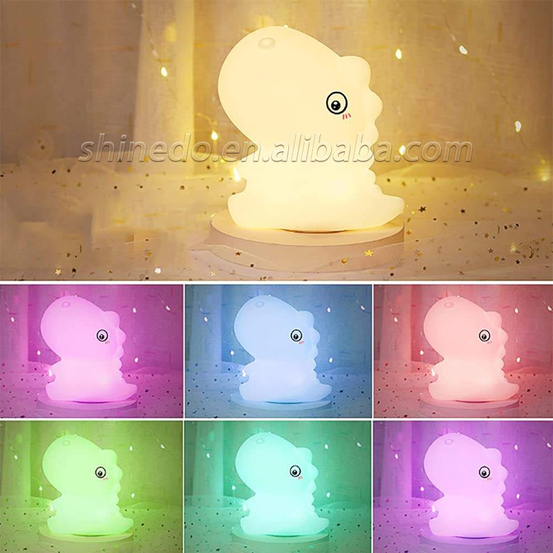 Cartoon dinosaur silicone light color gradient patting nightlight USB charging decorative light SD-SR680