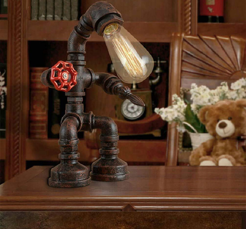 Cross-border for personalized creative iron pipe industrial retro style coffee bar desk water pipe robot lamp SD-SR762