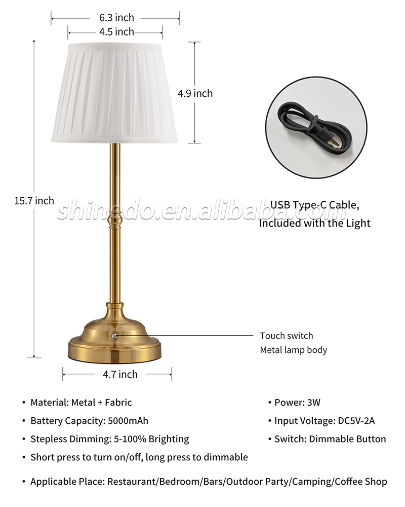 Modern Table Lamp LED Portable USB Touch Switch Night Light Hotel Desk Lamps for Living Room Restaurant SD-SR