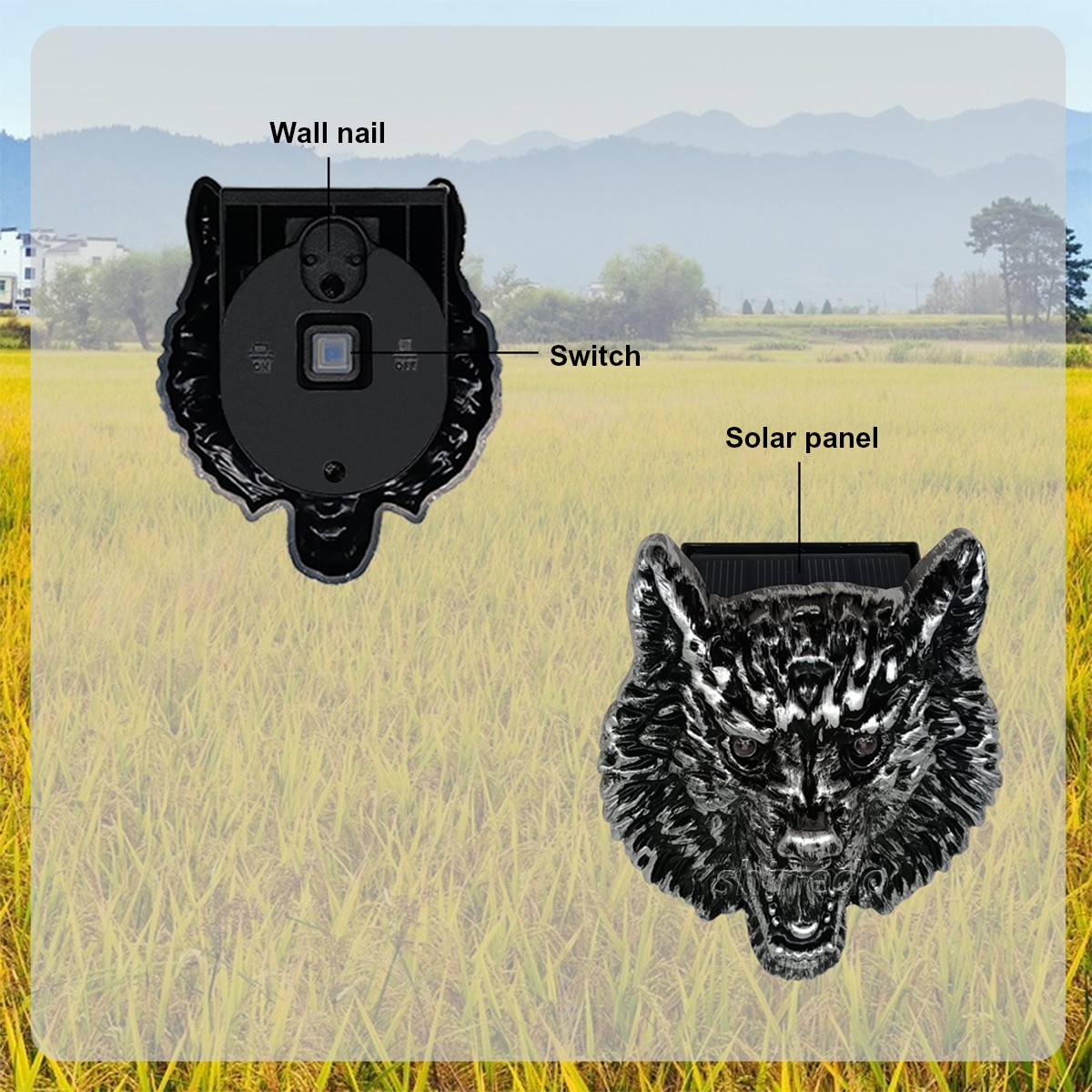 Solar Wolf head rat repellent driver to repel wild animals The repellent is used to protect the yard