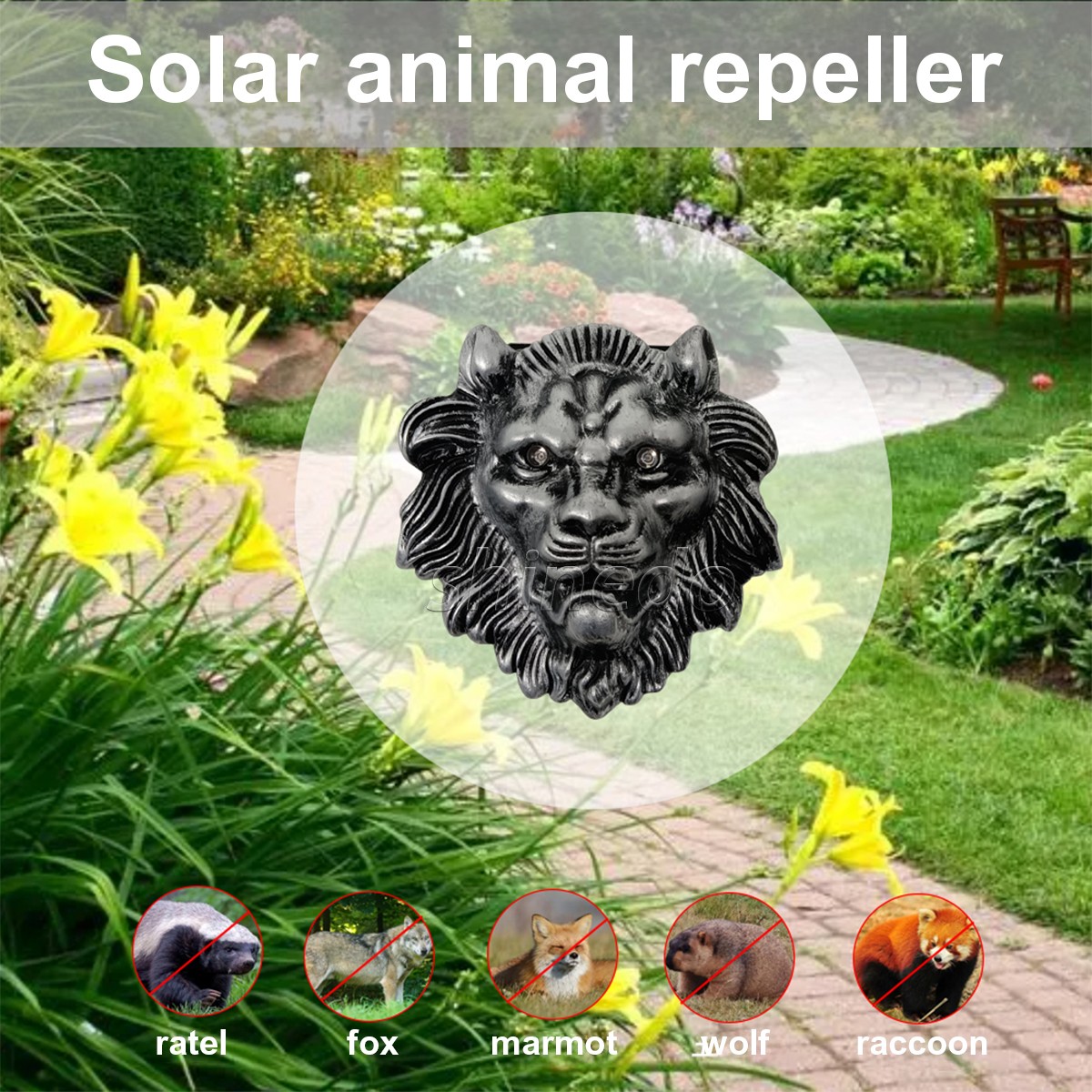 Retro lion head mouse repeller to drive away leopard cats, foxes and raccoons at night