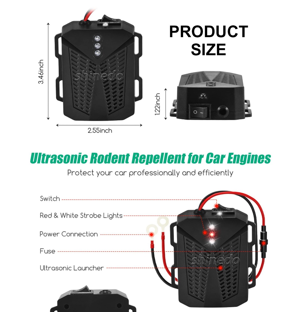 The vehicle electronic mouse repellent is used to prevent rat pests from gnawing on electrical wires at night