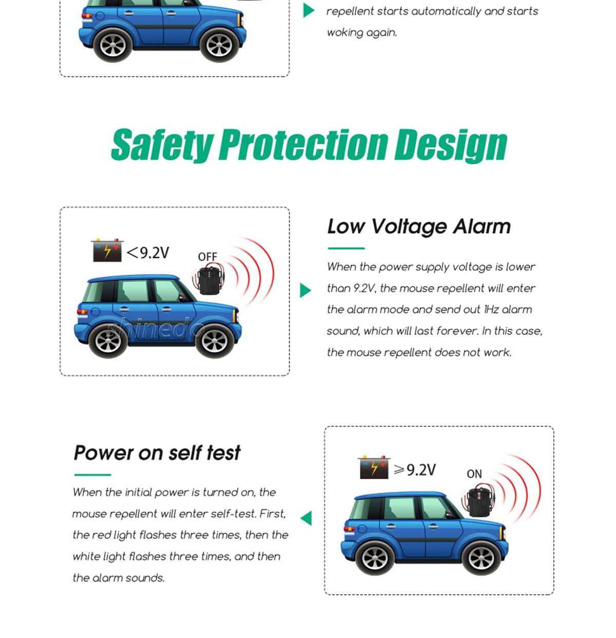 The vehicle electronic mouse repellent is used to prevent rat pests from gnawing on electrical wires at night