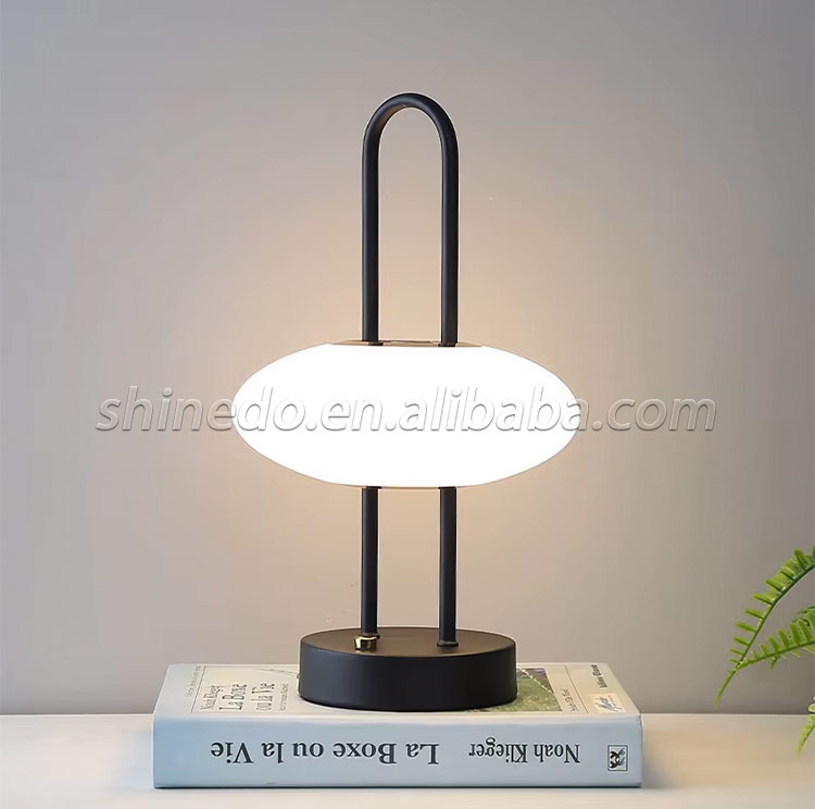 Black Led Table Lamp Metal Frame Portable Led Desktop Night Light Office Hotel Moon Decorated Light Table Lamp Base Metal