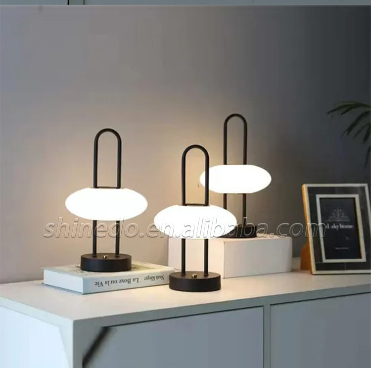 Black Led Table Lamp Metal Frame Portable Led Desktop Night Light Office Hotel Moon Decorated Light Table Lamp Base Metal