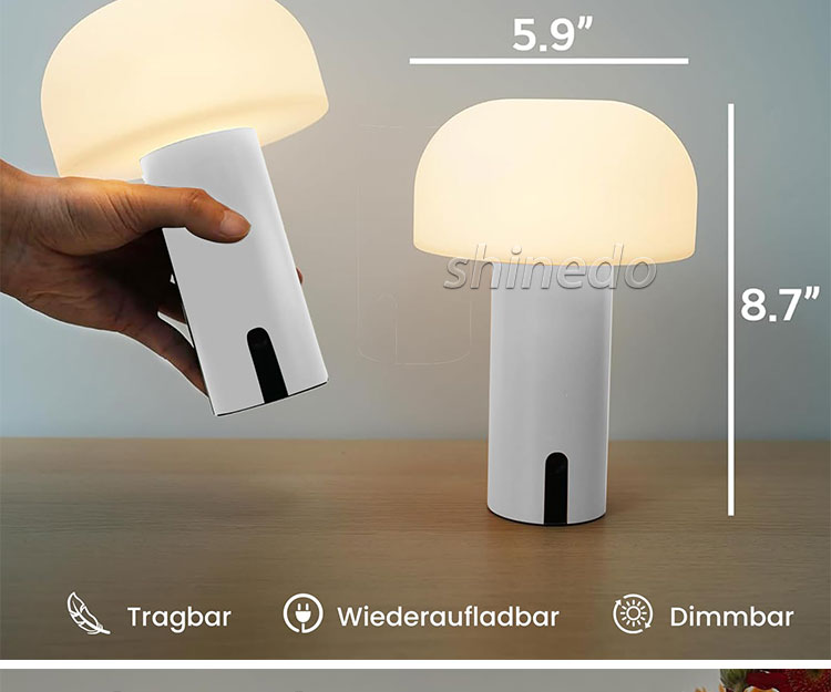 Creative Mushroom Metal Bedside Lamp Atmosphere Decorative Room Lights Night Portable Led Cordless Table Lamp With Touch Sensor